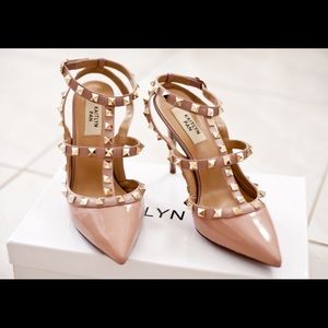 Kaitlyn Pan Nude Patent Studded High Heels Size 6